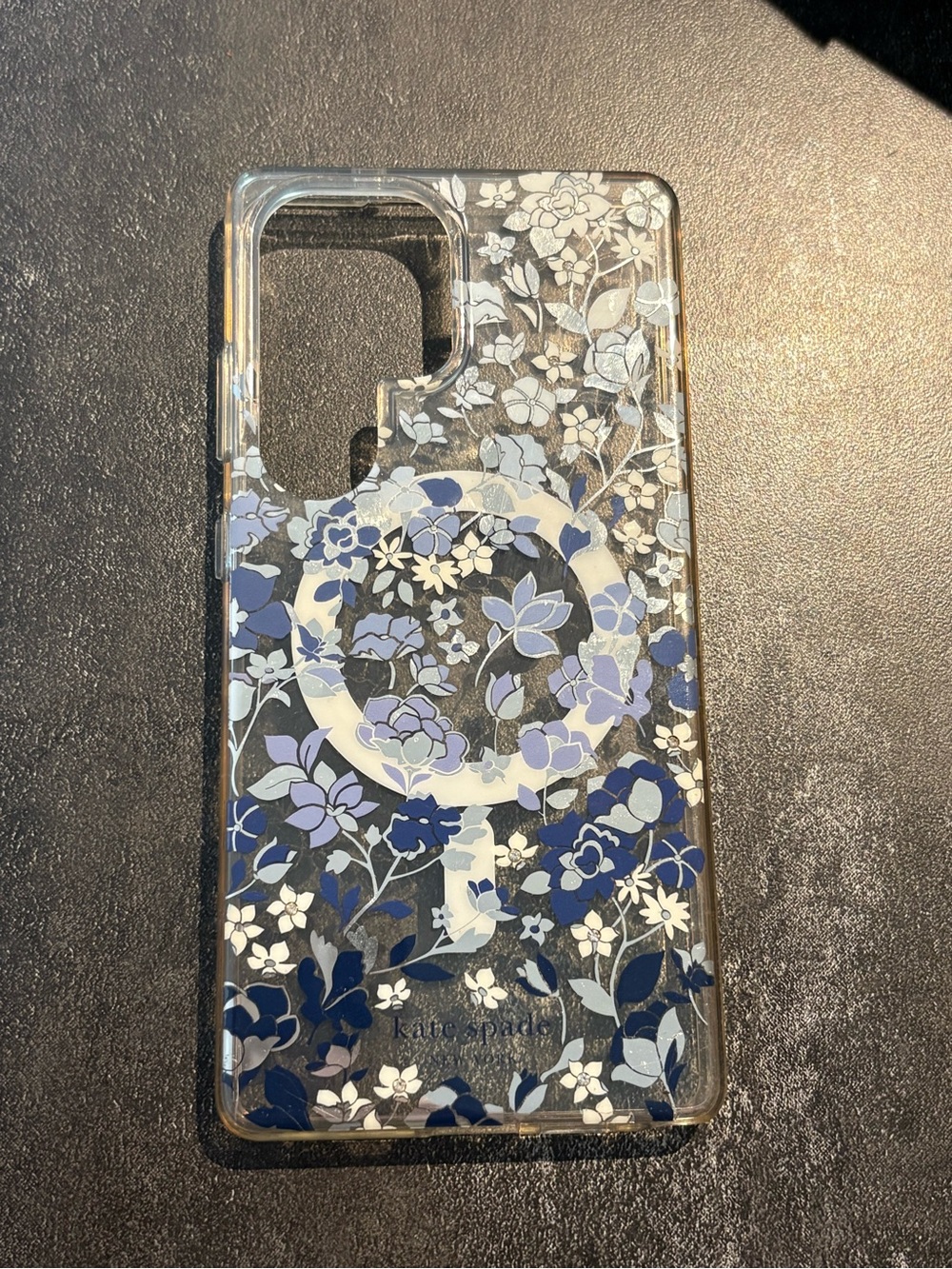 kate spade Clear Floral Phone Case with Blue and White Design